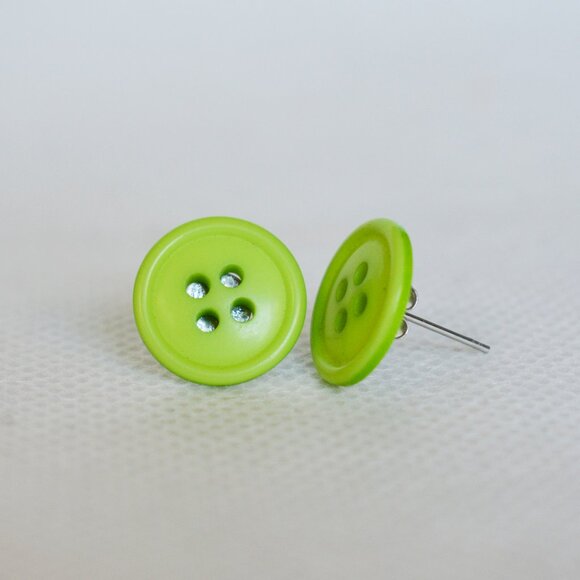 Handmade Jewelry - ❤️ Lime Green Button Stud Earrings